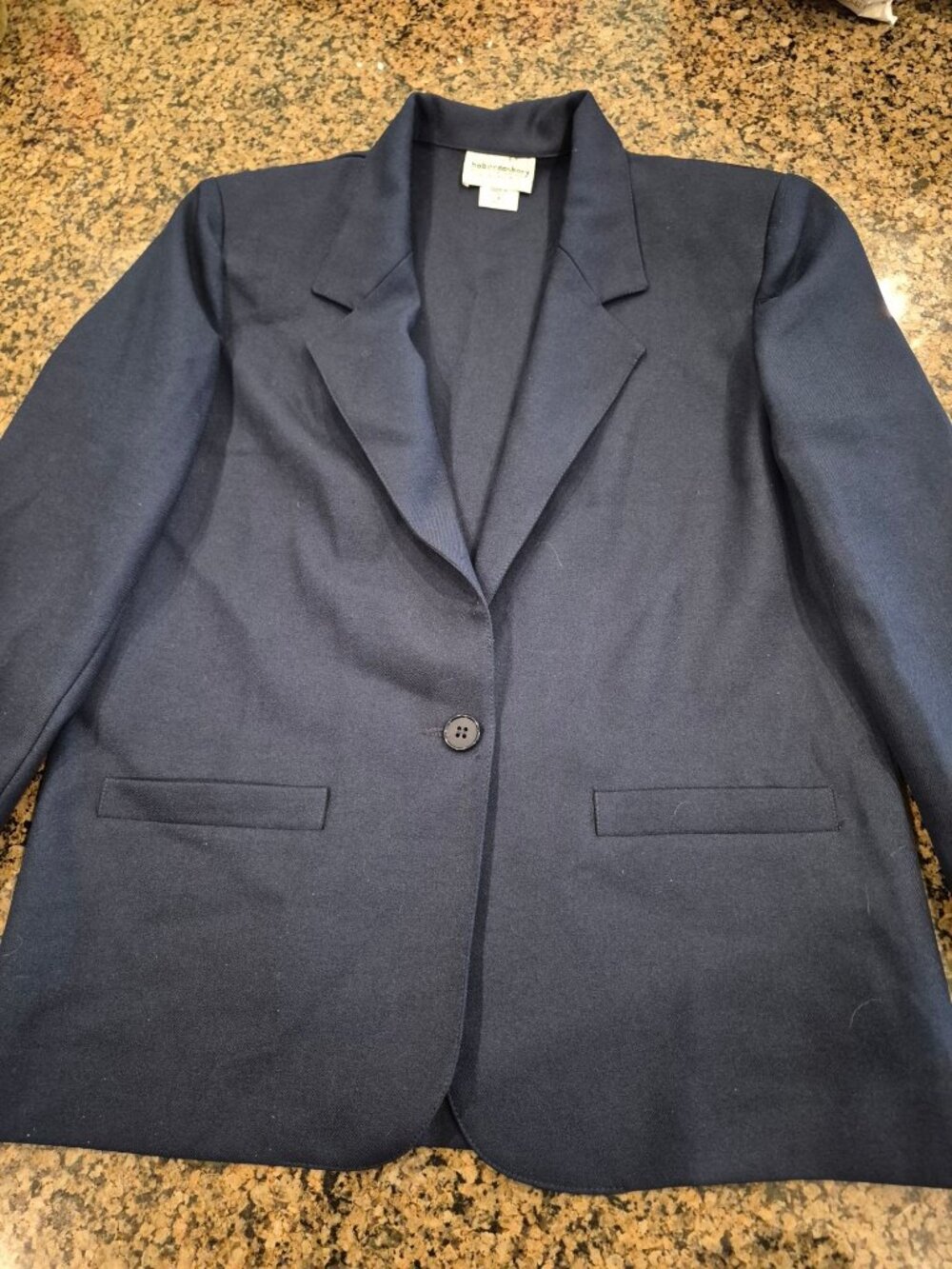 Haberdashery Navy Blue Petite Leslie Fay Blazer Size 8 Vintage USA Single Button